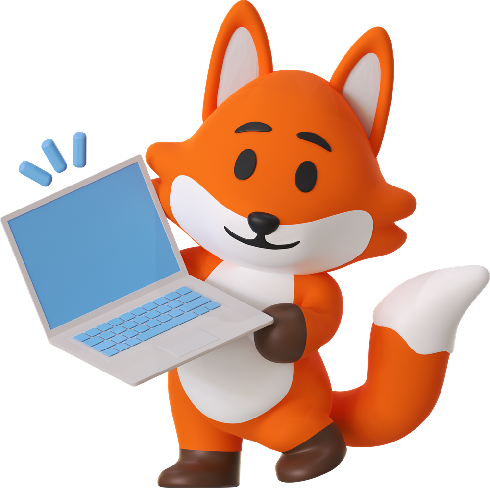 Helfer Fuchs mit Laptop
